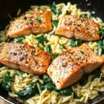 One Skillet Salmon with Lemon Orzo