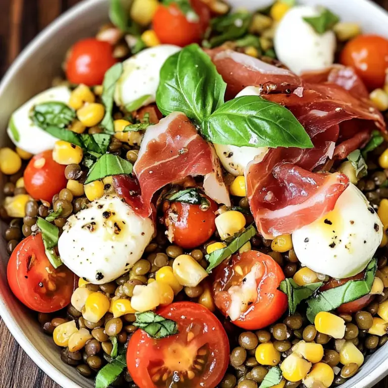 Summer Lentil Salad with Corn, Tomatoes, Mozzarella & Basil