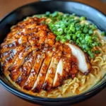 Fiery Chicken Ramen with Creamy Garlic Sauce