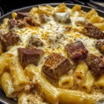 Cheesy Beef Rigatoni in Garlic Cream Sauce