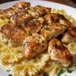 Cheesy Garlic Butter Chicken with Bowtie Pasta and Creamy Sauce