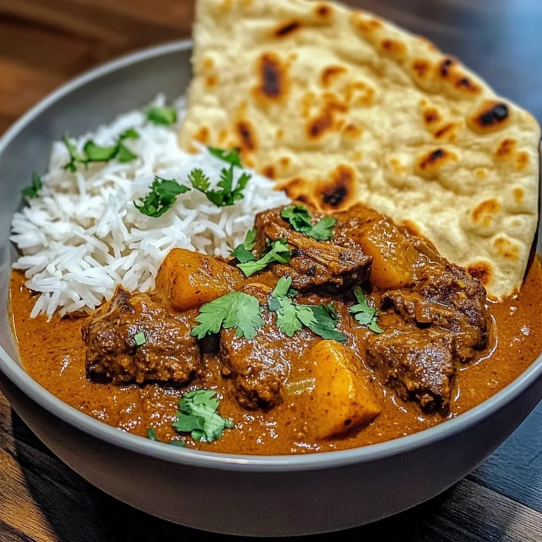 Coconut Beef Curry with Fragrant Basmati Rice and Naan