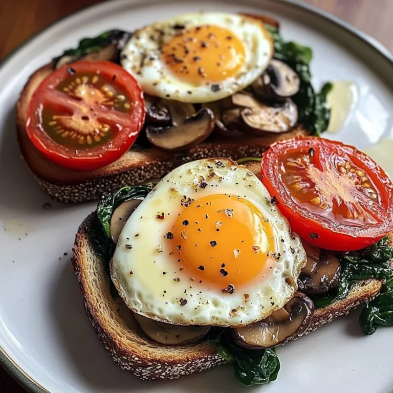Creamy Tomato & Mushroom Toast Plate with Jammy Eggs & Spinach