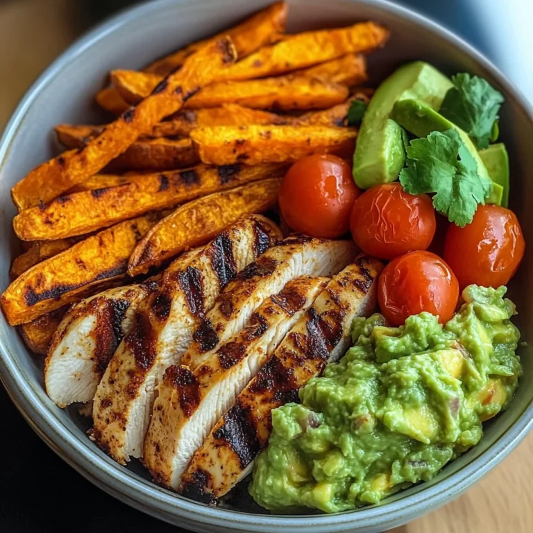 Grilled Chicken Power Bowl with Sweet Potato Fries & Guacamole