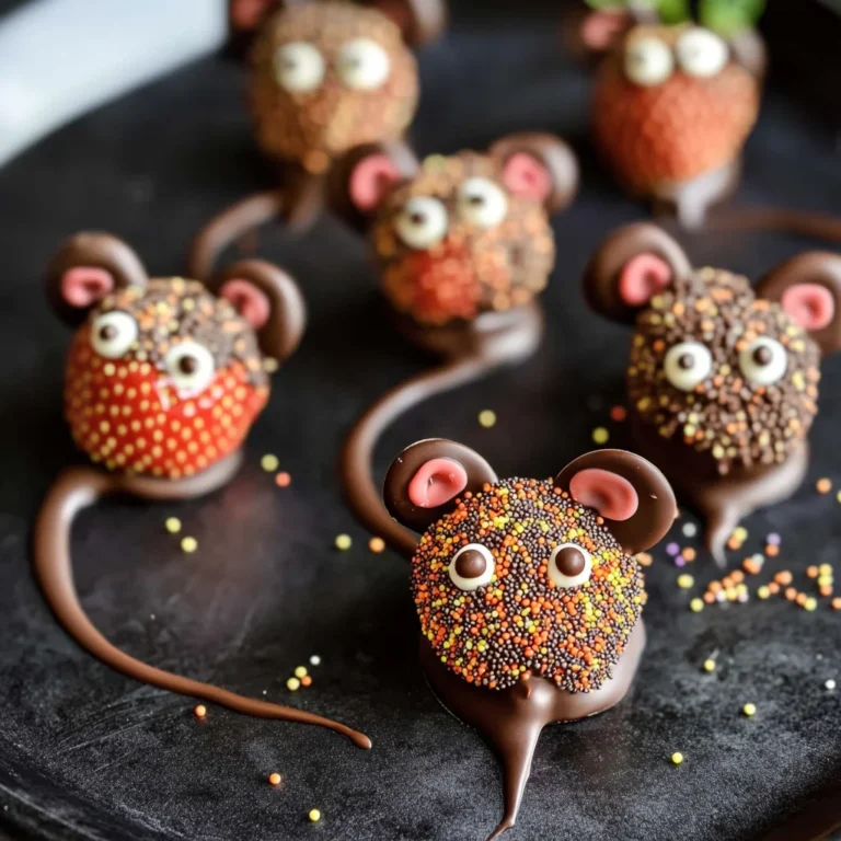 Halloween Dessert - Strawberry and Chocolate fudge mice