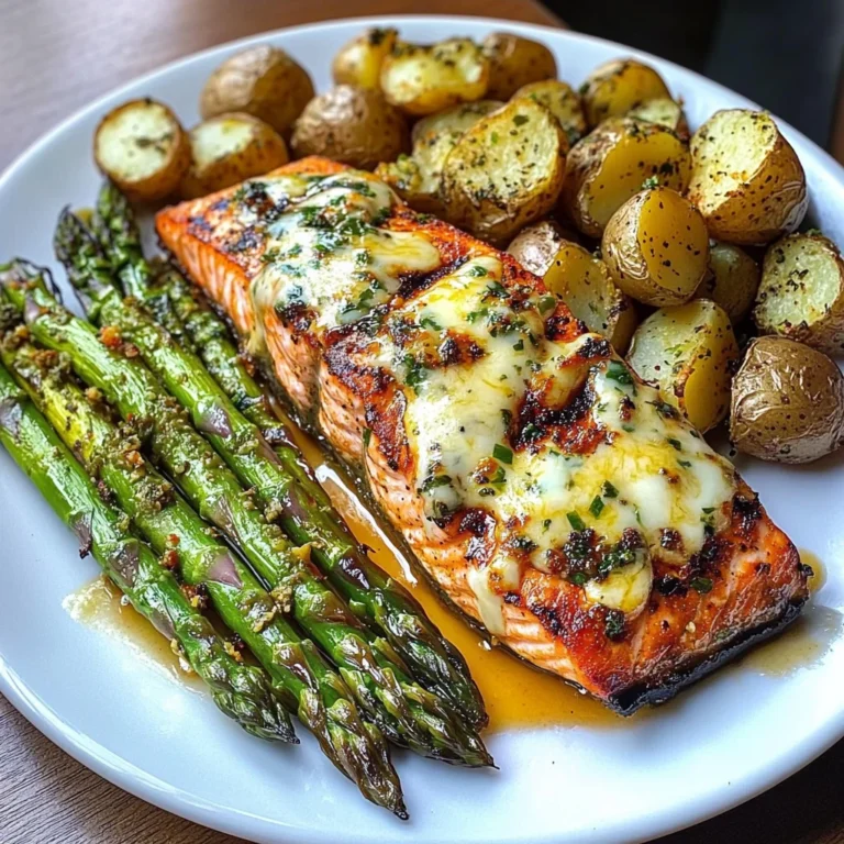 Spiced Salmon with Cheesy Asparagus & Garlic Herb Potatoes