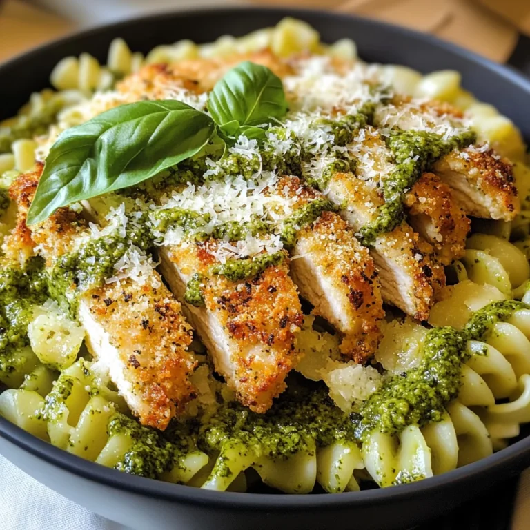 Pesto Pasta with Crispy Parmesan Chicken